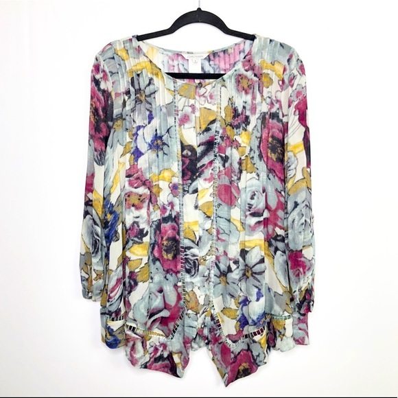 JOHN Mark sheer watercolor floral rose print blouse - Picture 1 of 8